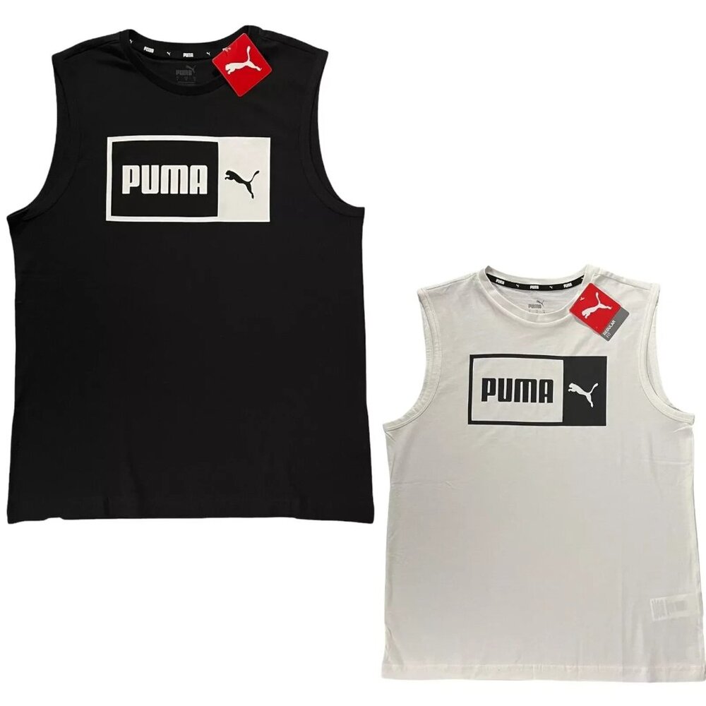 Puma Men’s Sleeveless Tank Tops Size M Black & White Cotton Shirts 2-Pack‎